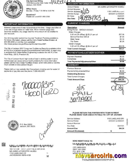 USA CITY OF JACKSON utility bill